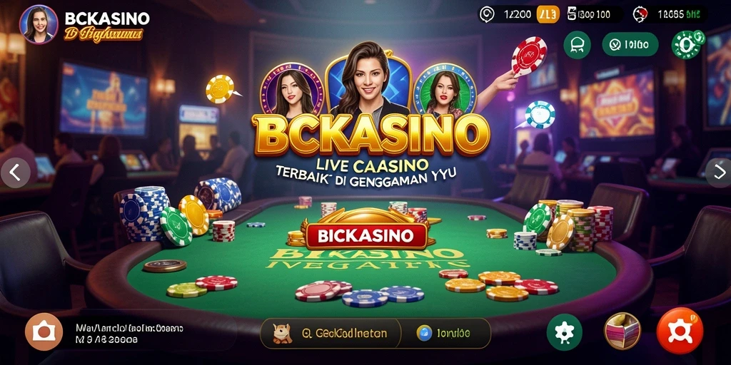 Screenshot menunjukkan dealer langsung di BCKASINO menawarkan permainan.