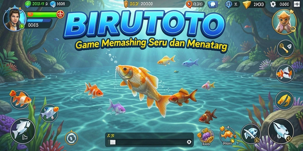 Gameplay BIRUTOTO yang menampilkan sesi memancing yang mendebarkan.