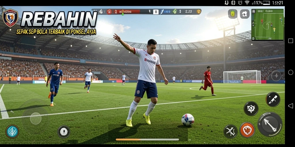 Tampilan gameplay yang mendebarkan dari REBAHIN dengan aksi sepak bola.