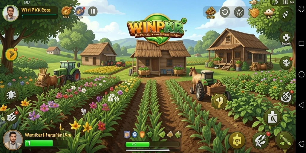 Tampilan gameplay WINPKR yang menarik dengan aktivitas bertani.